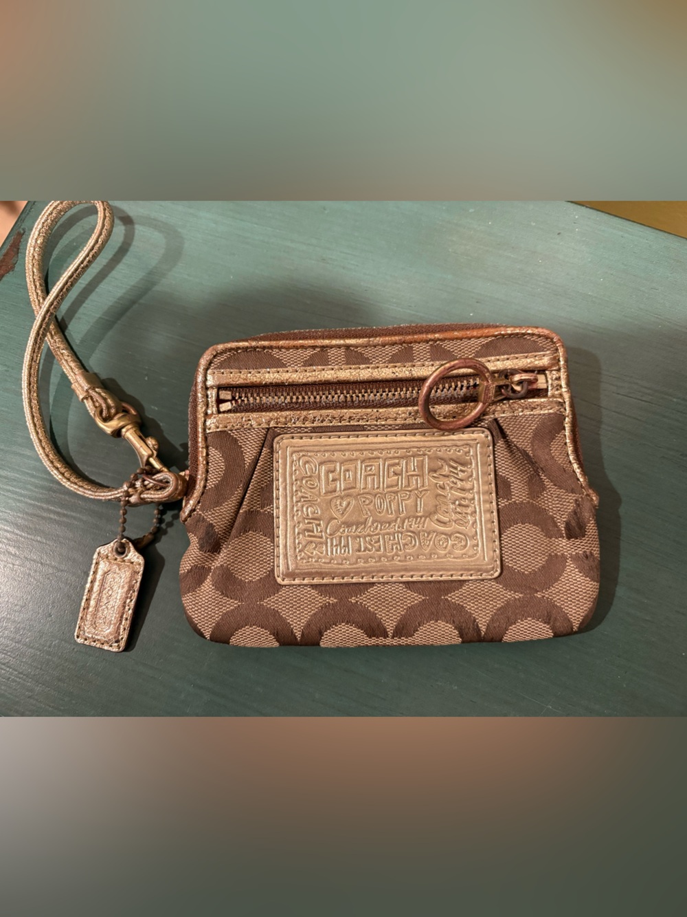 Vintage Coach Poppy Wristlet with Metallic Gold